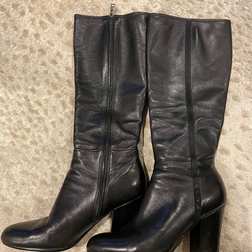Prada Black Leather Heeled Ankle Boots - Picture 3 of 13